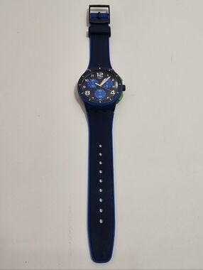 Swatch Navy Blue Sport Watch with Lime Green Accents